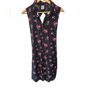 No Boundaries Black Floral Dress Button Front Lace Open Back & Belt Sz Lg 11-13